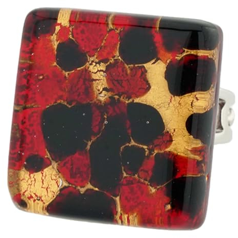 Glass Of Venice Anillo ajustable cuadrado de cristal de Murano con reflejos venecianos, color negro y rojo