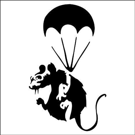 Mouse Hole „Banksy Fallschirmspringer-Ratte“ Sockelleiste-Wandkunstaufkleber, Vinylabziehbild 11 x 5 cm
