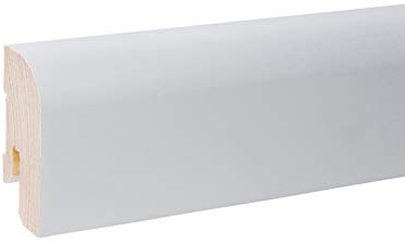 Plinthe en bois massif de 24 m avec bord avant arrondi blanc RAL9010 - Hauteur : 40 mm.