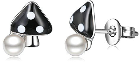 Onefeart Weiß Vergoldet Ohrstecker Für Frauen,4MM Perle Mushroom Ohrstecker Teenager Mädchen 10MM