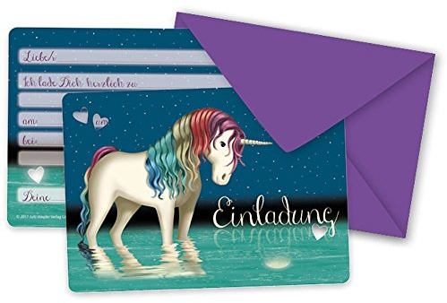 16-teiliges Set: 8 Einladungskarten mit 8 Umschläge * EINHORN LUNABELLE * für Kindergeburtstag vom Lutz Mauder // 26021 // Kinder Geburtstag Einladung Karten