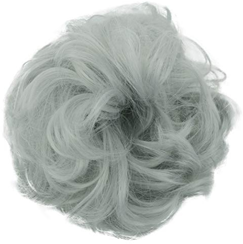 CAISHA Scrunchie Haarteil Haargummi Dutt Haarverdichtung Groß Emilia Gewellt Unordentlich DM15cm Grau G33E
