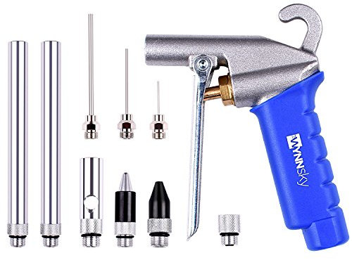 WYNNsky Hi Flo 10 Pieces Air Blow Gun Kit, Quiet-Flo Tip, Xtreme-Flo Tip, Rubber Tip, (2) 6 Extensions, Needle Tips, Tip Adaptor