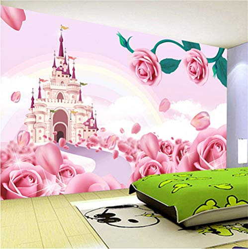 Mddjj Ize Grand Papier Peint Murale Non-Tissé Château De Princesse De Dessin Animé 3D Fond D'Écran Photo Décor De Chambre D'Enfant-350X245cm