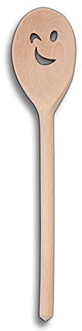 HOFMEISTER® Kochlöffel oval 30 cm aus Buche mit Zwinkersmiley-Motiv – plastikfrei, schont beschichtete Töpfe (1 Stück)