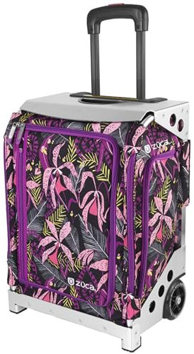 ZUCA Navigator Trolley mit integriertem Sitz (Farbe wählen), FAA Airline, Wild Orchid Flowers Bag, Silver Frame