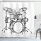 ABAKUHAUS Rockmusik Duschvorhang, Schlagzeuger-Gekritzel-Kunst, Stoffliches Gewebe Badezimmerdekorationsset mit Haken, 175 x 180 cm, Weiß Schwarz