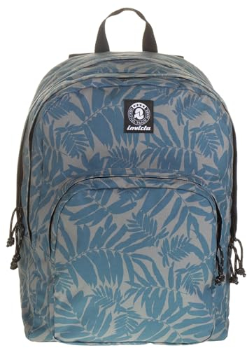 Invicta Rucksack Format, gepolsterter Schulranzen, geräumige Schultasche, mit Doppelfach und Organisationsfach, blau Blättermuster