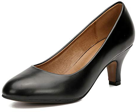 Women's Classic Round Toe Pumps, Mid Kitten Heel, Office Dress Shoes Matt Black 40 - US 8.5