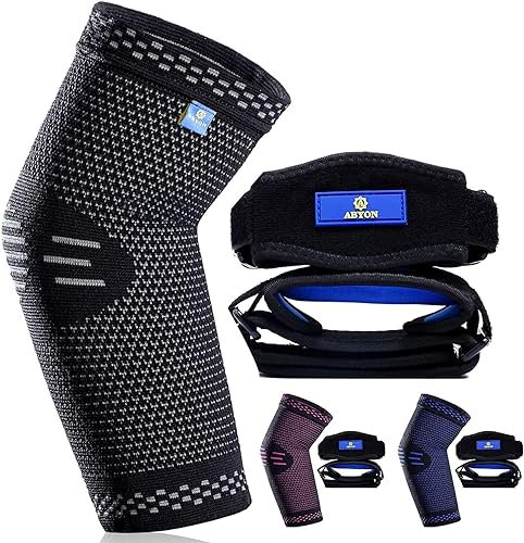 ABYON Ellenbogenbandage 3 Stücke, Kompression Ellenbogen Bandage mit Tennisarm Bandage für Herren Damen Tennis, Golf, Arthritis, Sehnenentzündung, Gelenkschmerzen, Schwarz, S