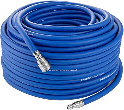 Poppstar Druckluftschlauch 50 m (Hybrid PVC mit Gewebe, Innendurchmesser 9,2mm mit Schnellkupplung & Kupplungsstecker) bis 20 bar, blau