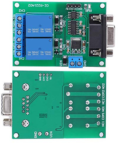 Módulo Relé DC 12V 2 Canales con Interfaz DB9 Protocolo UART RS232 Placa de Control Remoto para Circuito
