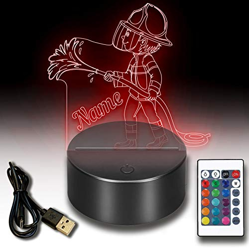 3d LED Lampe Nachtlicht Feuerwehr personalisiert mit deinem Wunschnamen Inklusive Fernbedienung USB Kabel 7 Farben. Als Deko Licht für deinen kleinen Feuerwehrler
