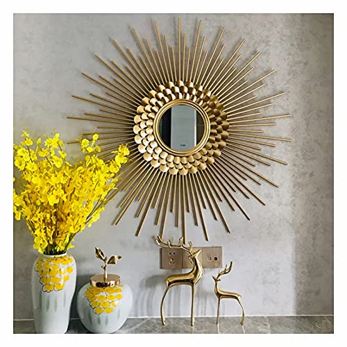 MIYUEWU 3D Miroir Murale Rond Miroir Soleil pour Decoration Murale, Miroir Mural décoratif Miroir Doré pour Décoration,Cadeau Femme et Maman,Gold, 60CM/23.6IN