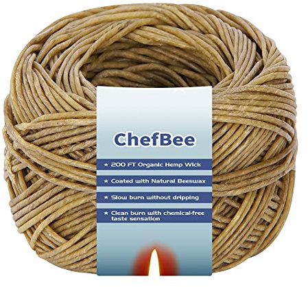 CHEFBEE Bio-Hanfdocht, gut beschichtetes natürliches Bienenwachs für Hanfdochtanzünder oder Kerzenherstellung, langsames Brennen, kein Tropfen, Standardgröße (1,1 mm)