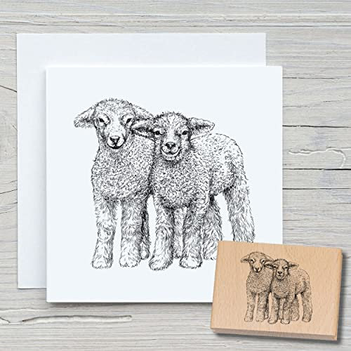 NEWSTAMPS Stempel Schäfchen Motivstempel groß aus Holz & Gummi zum Karten basteln, Holzstempel, Tiere, Tierstempel, Scrapbook, Textilstempel, Deko, Kinder