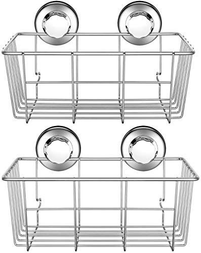 SANNO Suction Cup Shower Caddy Basket for Shampoo Combo Organizer Basket Stainless Steel Holder for Bathroom Storage，pack of 2