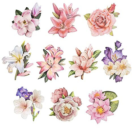 Ideen mit Herz 3-D Motive, ausgestanzt, ca. 7-10 cm, 10 Stück im Beutel | Bilder zum Basteln & Dekorieren | Grußkarten selber machen | Bildmotive für Scrapbooking & DIY-Deko (Edle Blüten 02)