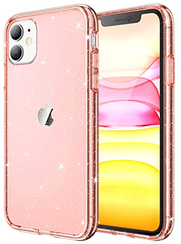 JETech Glitzer Hülle für iPhone 11, 6,1 Zoll, Bling Glitter Stoßfeste Stoßstange Handyhülle, Niedliche Glitzernde für Frauen und Mädchen (Roségold)