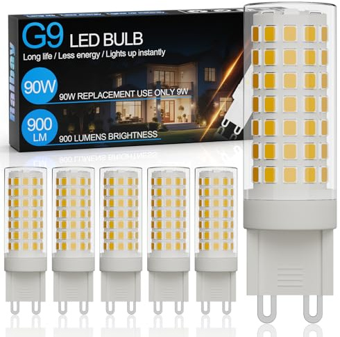 Ralbay 6-Pack Dimmable G9 LED Bulbs 9W 4000K Neutral White, 900LM Ultra Bright Creates Cozy Warm Glow, Wide Dimmer Compatible for Bedroom Living Room Lamp