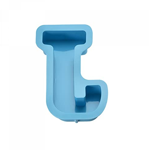 sourcing map Molde grande de letras del alfabeto 3D de 4 pulgadas, molde de resina de silicona para arte de resina epoxi, manualidades, decoración J azul