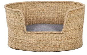 BAÏTA Panier Rond Atlas pour Chien et Chat en jonc de mer Coussin Gris, Panier Animal Domestique Effet Osier