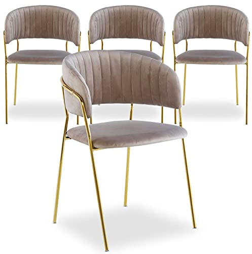 Menzzo Lot de 4 chaises Tabata Velours Taupe – Chaises Modernes Confortables pour Salle à Manger ou Cuisine – L53.5 × P52.2 × H79 cm