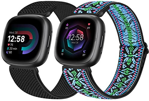 enkic Elastisches Uhrenarmband, kompatibel mit Fitbit Versa 4/Fitbit Versa 3 Armband/Fitbit Sense 2/Fitbit Sense Armband, verstellbare Nylon-Schlaufe, Sportarmband, dehnbares Ersatzarmband für Männer