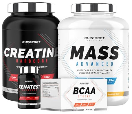 Superset Nutrition | Programme Prise De Masse Expert - Mass Advanced 2,5kg Banana Split - Créatine HardcoreOrange - Bcaa Xtreme - Xenatest Hardcore