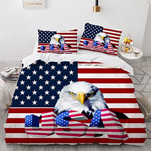 LUDVIK Bettdecke Bezug 135X200Cm Mikrofaser 135X200 cm Bettwäsche Amerikanische Flagge Adler Bettwäsche Teenager Mädchen Schnell Trocknend Und Kein Bügeln + 2 Kissenbezüge 80X80Cm
