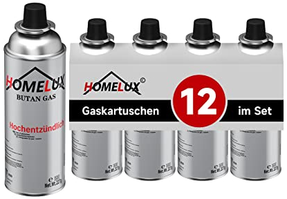 Homelux 12 x Gaskartuschen 227g, Camping Butan Gas, Butangas Kartusche Typ MSF-1a, Gasflasche für Gaskocher Campingkocher Bunsenbrenner Lötbrenner
