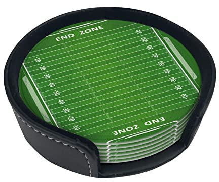 Runde Untersetzer, Fußball-Zone, Tassen, Becher, Matte, Set mit 6 Leder-Getränkeuntersetzern mit Halter
