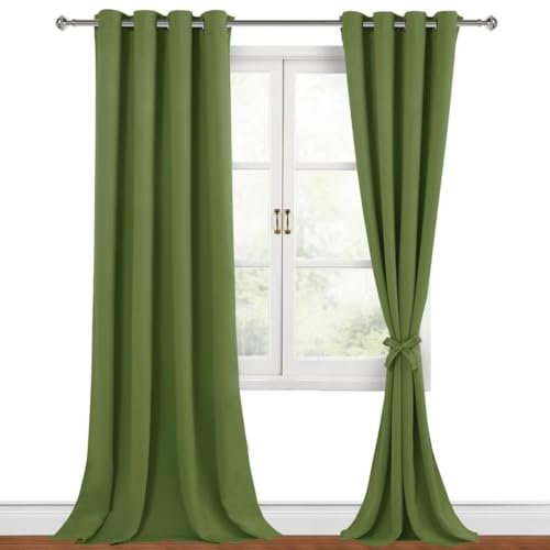 Hiasan Cortinas opacas con ojales, color verde oliva, 2 unidades, 140 x 260 cm (ancho x alto), cortinas correderas suaves para dormitorio, salón, etc.