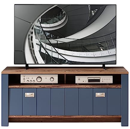 Stella Trading Dijon, Effetto Rovere Cognac, Moderno Mobile Molto Spazio per Il Vostro Soggiorno, Legno ingegnerizzato, Blu Parisiano/Quercia Havelecognac, TV-Lowboard 147 cm