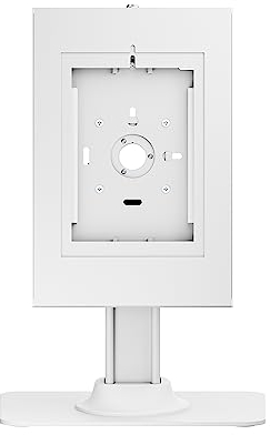 PureMounts® Tablet Halterung mit abschließbarem Stahlgehäuse für iPad 5/6/7/8/9/ IPad Air 9.7/ 10.5/10.9/ IPad Air 9.7/10.5/11 sowie Samsung Tab A 10.1 (2019)/ Tab A7/ S6 Lite 10.4, weiß