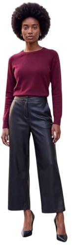 Roman Originals Faux Leather Wide Leg Crop Trousers for Women UK - Ladies Everyday Autumn Winter Comfy Soft Evening Vacation Work Party Night Out