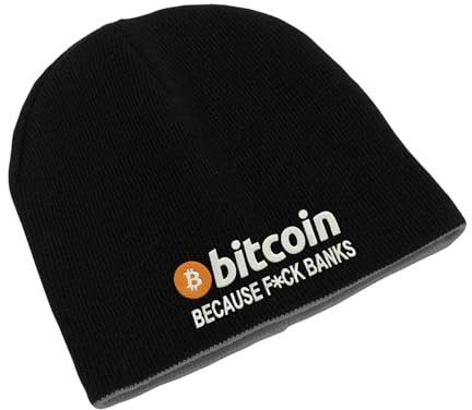 Bitcoin Because FCK Banks Unisex Bestickte Doppelschicht Beanie Wintermütze Art, Schwarz , One size