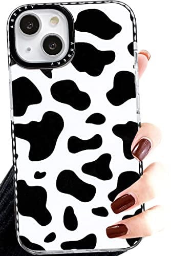 Efitoo for iPhone 14/iPhone 15 Case Cow Print Black and White Soft Silicone Cover for Girls & Women, Clear Aesthetic Design, Shockproof & Protective (for iPhone 14/iPhone 15)
