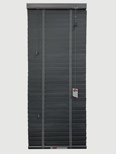 Faux wood wooden Grain PVC Window Venetian Blind/Blinds - Easy Fit Child Safe Trimmable Shutters - 50MM Slats Matching Facia (Dark Grey, Width: 240cm / Length 150cm)