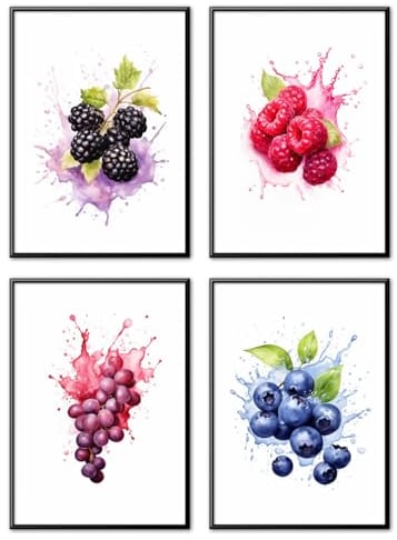 MJ-Graphics - Poster Set Früchte für Küche & Wohnzimmer - 4 Wandbilder Din A3 extra dickes Posterpapier - Obst-Motiv Bilder ohne Rahmen