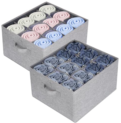 Cinnani 2 Stück Kleiderschrank Organizer - 12 Zellen Schubladen Ordnungssystem für Jeans, Handtücher, Shirts, Pullover - Weiß, Funktional, Minimalistisch