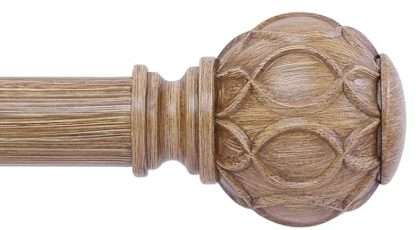 Htzon Gardinenstangen aus Holz, ca. 122 bis 214 x 2,5 cm ausziehbare Gardinenstange, Vorhangstangen aus Holz mit dekorativen Netzelementen, rustikale, strapazierfähige, dekorative Vorhangstangen im