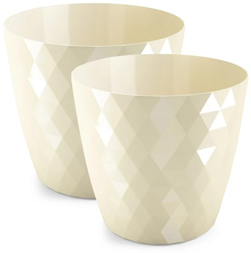 PECZEKO Pot de Fleurs Brillant, Pot de Fleurs en Plastique, Pot de Fleurs décoratif pour Grandes et Petites Fleurs, Lot de 2 Pots de Fleurs, Pots de Fleurs, Pots à Herbes, (2 pièces) crème, ø 30 cm