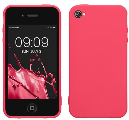 kwmobile Case Compatible with Apple iPhone 4 / 4S Case - Soft Slim Protective TPU Silicone Cover - Neon Pink