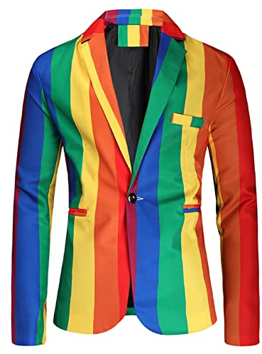 Herren Sakko Glitzer Sakko Herren Rot Blazer Herren Sportlich Regular Fit Atmungsaktiv Regenbogen Print Pailletten Host Sakko Hochzeit Jacken Business Smoking M L XL XXL 3XL 4XL