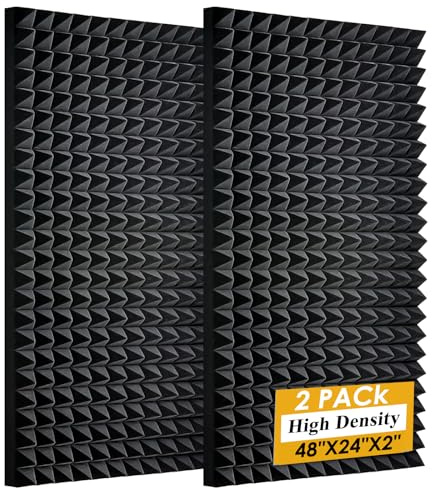 Akustikschaumstoffplatten, 122 x 61 x 5 cm, schalldicht, hochdichte, schalldichte Wandpaneele, feuerfest, Schaumstoff-Studio, Schwarz, 2 Stück, 2 Stück