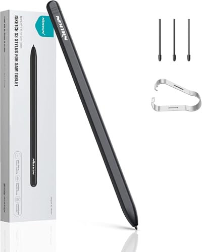 Nillkin EMR Stylus Pen with Digital Eraser, Supports 4,096 Pressure Levels, Stylus for Samsung Galaxy Tab S9+ S9 Ultra S8 Plus S7 S6 Tablets, 3 Replacement Tips (Black)