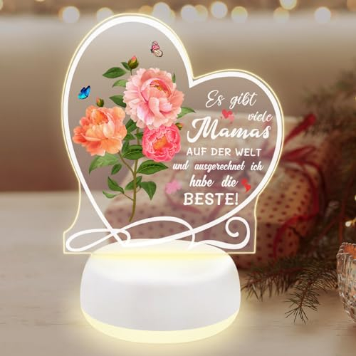 Geschenke Für Mama –Acryl Nachtlicht Geschenke Deko Für Mama Personalisierte LED Lampe Nachtlicht Geburtstagsgeschenk Für Frauen Muttertagsgeschenke Für Mutter Mama Geschenk Von Tochter & Sohn (Blume)