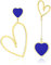 Linawe Gold Heart Dangle Drop Earrings - Royal Blue, Titanium Stainless Steel, Hypoallergenic, Asymmetrical Mismatched