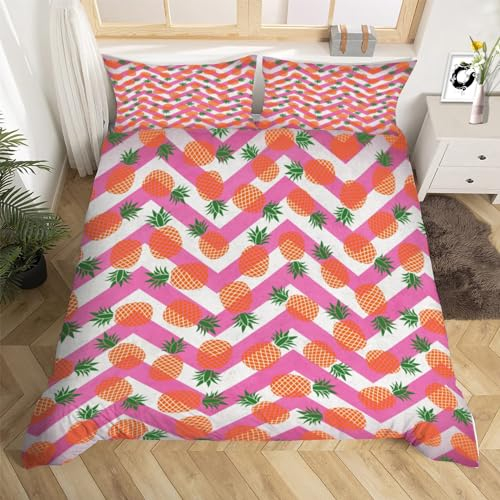 3D Ananas Muster Bettwäsche Set 240x220 cm Weich Mikrofaser Cartoons Bettwäsche-Set mit Reißverschluss 3 Teilig Bettbezug Set mit 2 Kissenbezug 80x80 cm